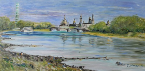 Elbeblick 2 mit Schornstein, 2019, 80 x 40 cm, Öl